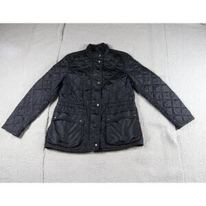 Coach Quilted Jacket Womens Small Black Diamond Puffer Zip Up Button